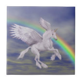 Unicorn über Regenbogen-Tierart Fliese (Vorderseite)