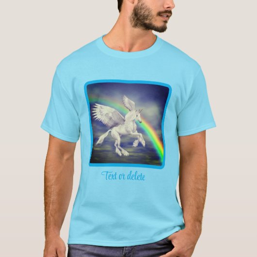 Unicorn über Regenbogenfantasy-Pferd fliegen T-Shirt (Vorderseite)