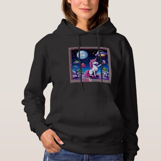 Unicorn UFO Selfie: Square Land (Pixel Art) #2 Hoodie (Vorderseite)