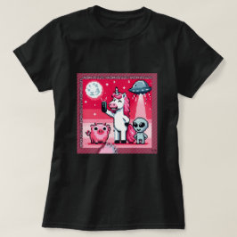 Unicorn UFO Selfie: Square Land (Pixel Art) #2 T-Shirt