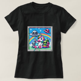 Unicorn UFO Selfie: Square Land (Pixel Art) #3 T-Shirt