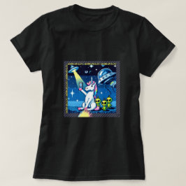 Unicorn UFO Selfie: Square Land (Pixel Art) #4 T-Shirt