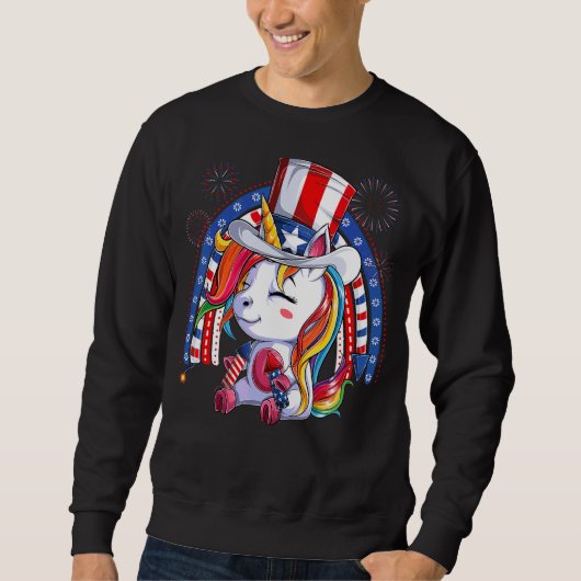 Unicorn Uncle Sam Hat US Flag 4. Juli K Sweatshirt (Vorderseite)