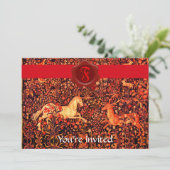 UNICORN UND DEER MONOGRAM ROTES WAX SIEGEL PARCHME EINLADUNG (Stehend Vorderseite)