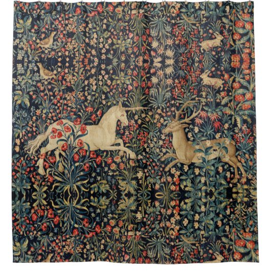 UNICORN UND DEINE, BLUME, WALDTIERE, blumenreich Duschvorhang (Vorderseite)