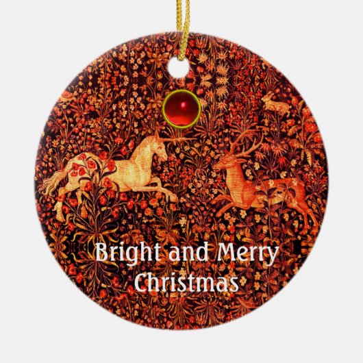 UNICORN UND DEINE, BLUME, WALDTIERE, Rote Flora Keramik Ornament (Vorne)