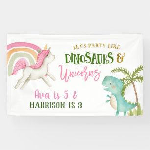Unicorn und Dinosaur Geburtstagsparty Große Banne Banner