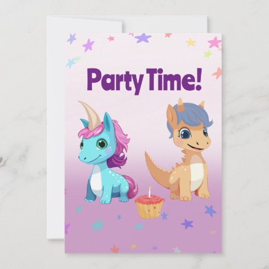 Unicorn und Dinosaurier Kids Party Einladung (Rückseite)
