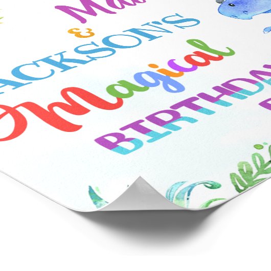 Unicorn und Dinosaurier willkommen Party-Zeichen M Poster (Ecke)