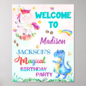 Unicorn und Dinosaurier willkommen Party-Zeichen M Poster (Vorne)