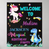 Unicorn und Dinosaurier willkommen Party-Zeichen M Poster (Vorne)