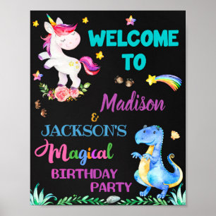 Unicorn und Dinosaurier willkommen Party-Zeichen M Poster