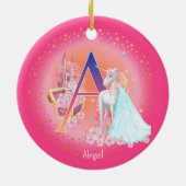 Unicorn und Princess Letter A Monogram Christmas Keramik Ornament (Hinten)