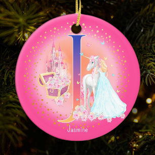 Unicorn und Princess Letter J Monogram Christmas Keramik Ornament