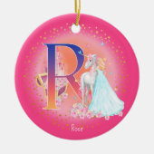 Unicorn und Princess Letter R Monogramm Weihnachte Keramik Ornament (Vorne)