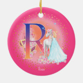 Unicorn und Princess Letter R Monogramm Weihnachte Keramik Ornament (Hinten)