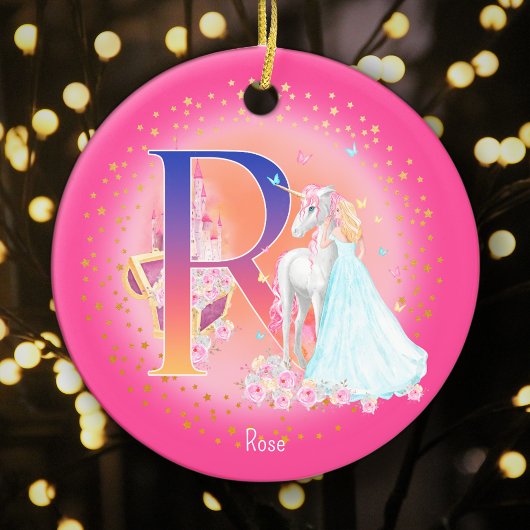 Unicorn und Princess Letter R Monogramm Weihnachte Keramik Ornament