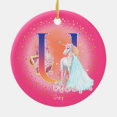 Unicorn und Princess Letter U Monogram Christmas Keramik Ornament (Hinten)