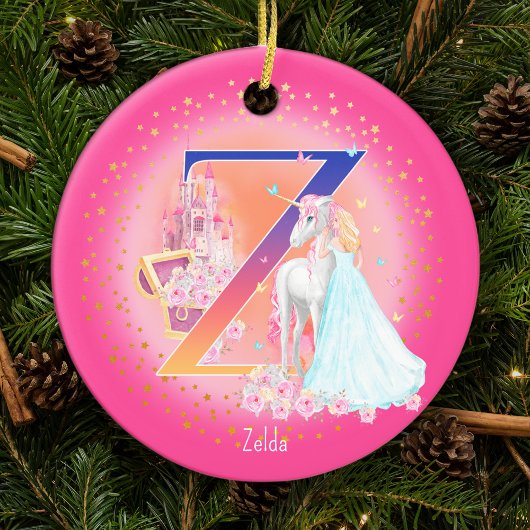 Unicorn und Princess Letter Z Monogram Christmas Keramik Ornament