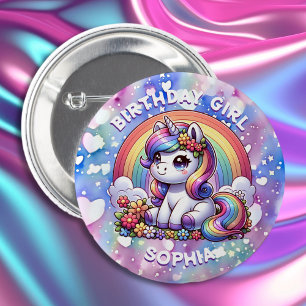 Unicorn und Rainbow Personalisiertes Geburtstagsmä Button