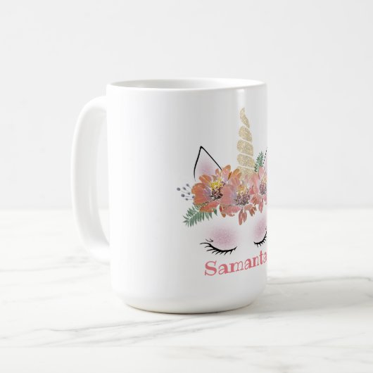 Unicorn, Unicorn-Gesicht, personalisiert, geistlic Kaffeetasse (Vorderseite Links)