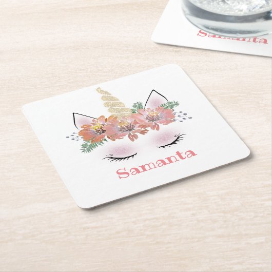 Unicorn, Unicorn-Gesicht, personalisiert, geistlic Rechteckiger Pappuntersetzer (angewinkelt)