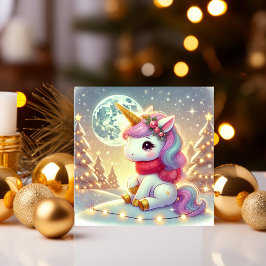 Unicorn unter dem Mondlicht Weihnachtshimmel Feiertagskarte