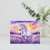 Unicorn unter Vibrant Sunset Rainbow Sky Postkarte (Stehend Vorderseite)