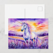 Unicorn unter Vibrant Sunset Rainbow Sky Postkarte (Vorne/Hinten)