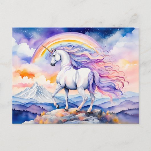 Unicorn unter weichen, pastelförmigen Regenbogenwo Postkarte (Vorderseite)