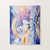 Unicorn unter weichen, pastelförmigen Regenbogenwo Puzzle (Vertikal)