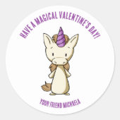 Unicorn Valentine's Day Girls Unterricht Runder Aufkleber (Vorderseite)
