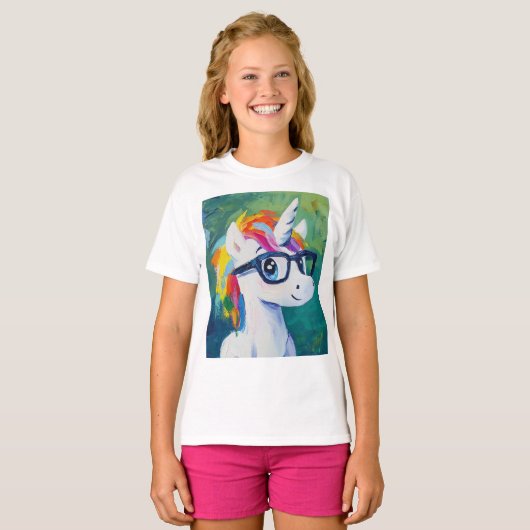 Unicorn-Verschleißbrillen-Malerei T-Shirt (Vorne ganz)