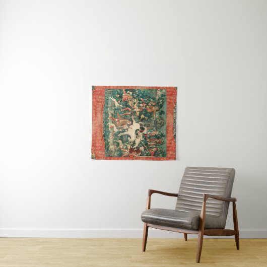 UNICORN VERTEIDIGT SICH, andere Tiere grün Wandteppich (Beispiel (Horizontal))