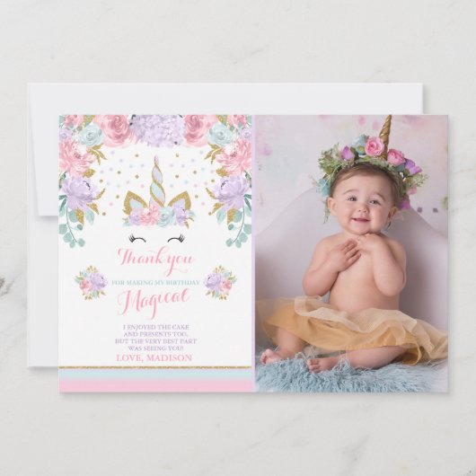 Unicorn Vielen Dank Karte Rosa Gold Zauberei Einho (Vorderseite)