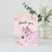 Unicorn Vielen Dank Pink Aquamarin Floral Gold Gli Postkarte (Stehend Vorderseite)
