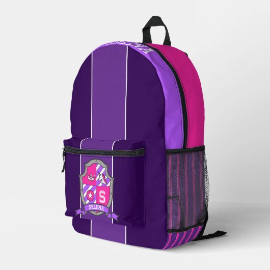 Unicorn-Wappen lila-rosa Streifen individuelle Nam Bedruckter Rucksack (Rückseitige Ecke Rechts)