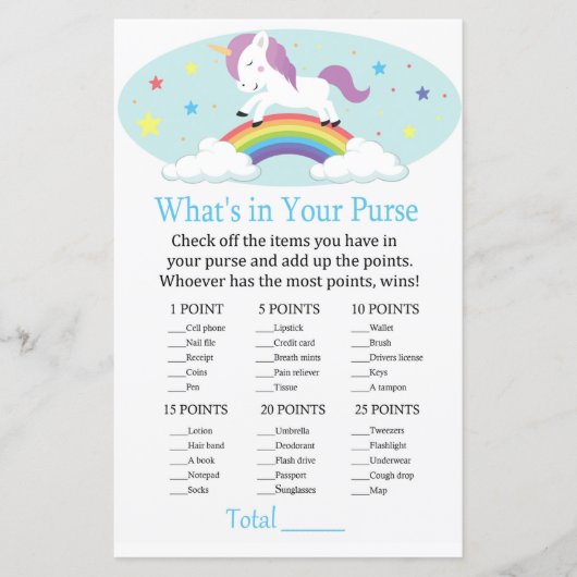 Unicorn Was ist in Ihrem Geldbeutel Baby Dusche (Vorderseite)