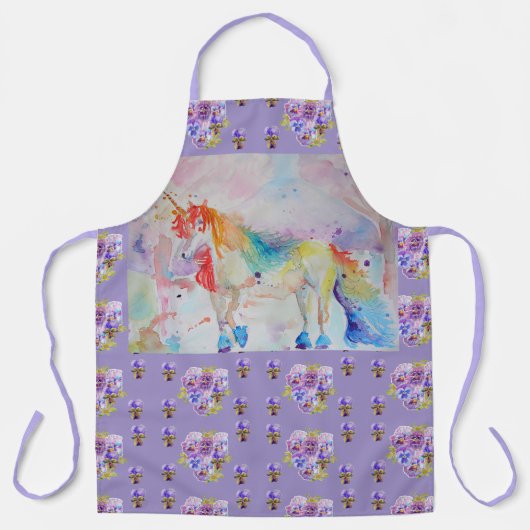 Unicorn Wasserfarbe Niedlich Lila Blütentierart Sc Schürze (Vorderseite)