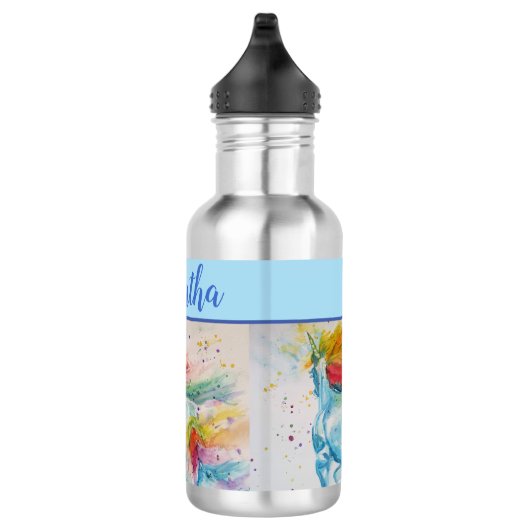Unicorn Wasserfarbe niedlich Whimsical Girls Name Edelstahlflasche (Rechts)