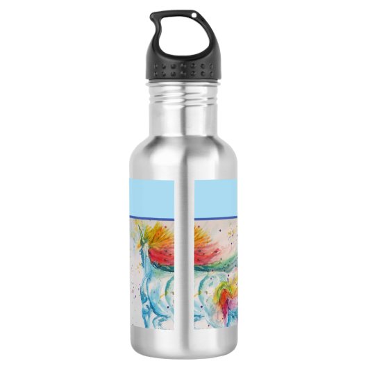 Unicorn Wasserfarbe niedlich Whimsical Girls Name Edelstahlflasche (Rückseite)