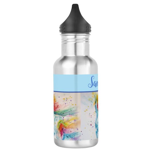 Unicorn Wasserfarbe niedlich Whimsical Girls Name Edelstahlflasche (Links)
