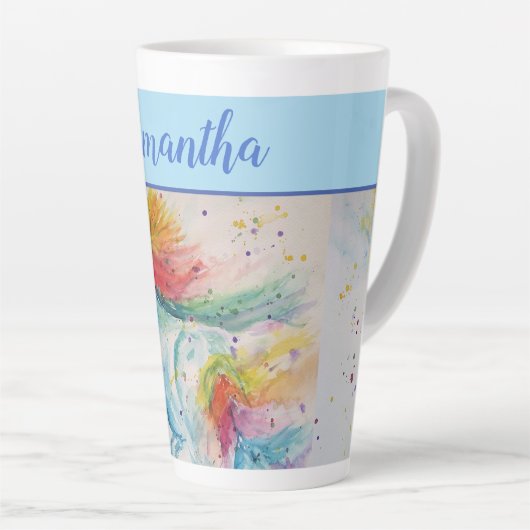 Unicorn Wasserfarbe niedlich Whimsical Girls Name Milchtasse (Rechte Ecke)