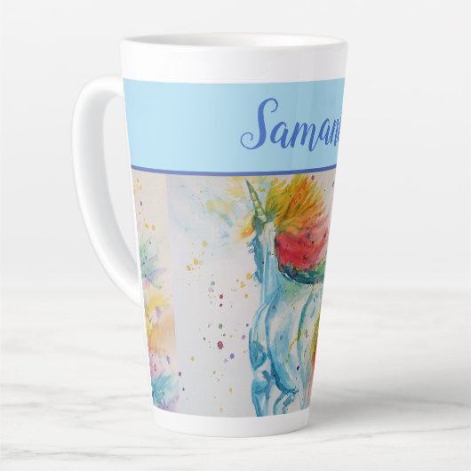 Unicorn Wasserfarbe niedlich Whimsical Girls Name Milchtasse (Linke Ecke)