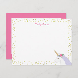 Unicorn Wasserfarbe Pink Lila Gold Dot Stationery Mitteilungskarte