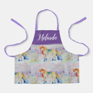 Unicorn Wasserfarben Malerei Lila Girls Schule Sch Schürze