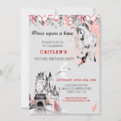 Unicorn Watercolor FairyTale Rote Rose Einladung (Vorderseite)