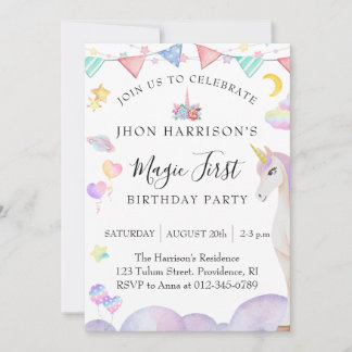 Unicorn Watercolor Geburtstagsparty Einladung