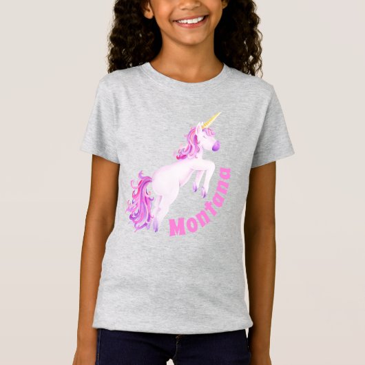 Unicorn Watercolor-Kunstpersonalisierter NamensT - T-Shirt (Vorderseite)