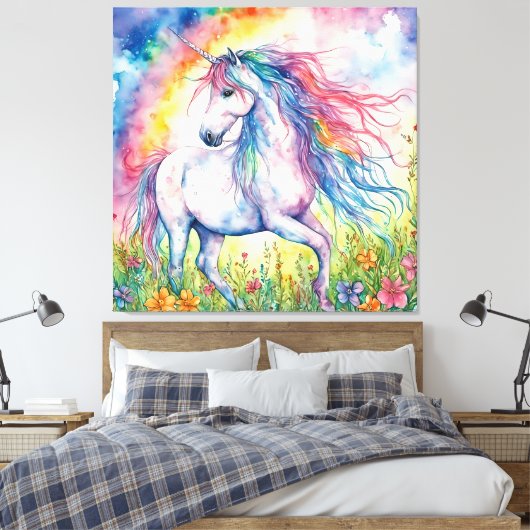 Unicorn Watercolor Leinwanddruck (Insitu (Schlafzimmer))